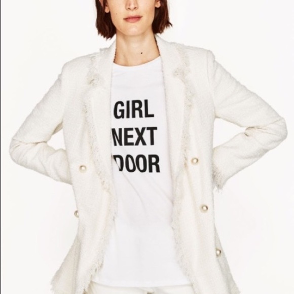 zara frayed tweed jacket